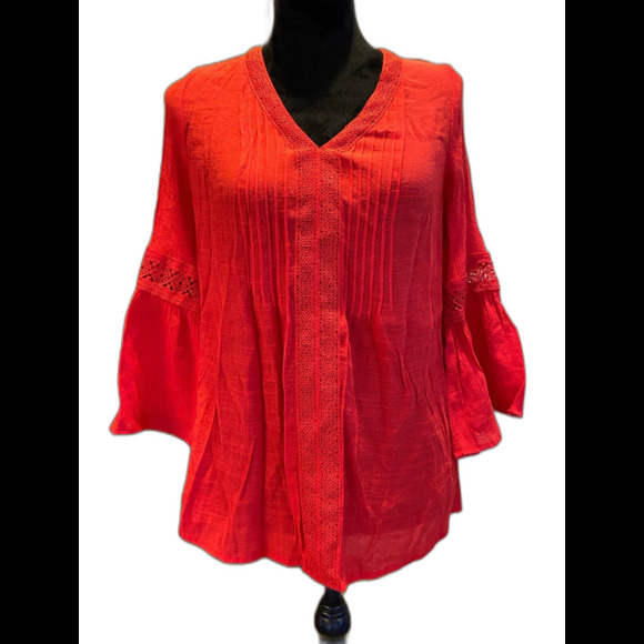 Counterparts Blouse Red Size Medium Boho Peasant  Bell Sleeves Flowy - Picture 1 of 10